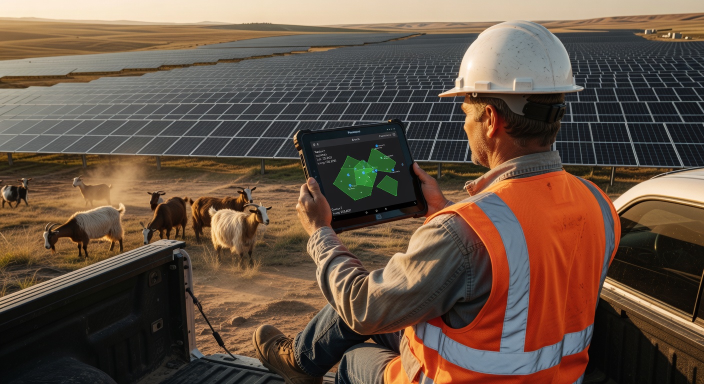 Field manager monitoring operations on tablet